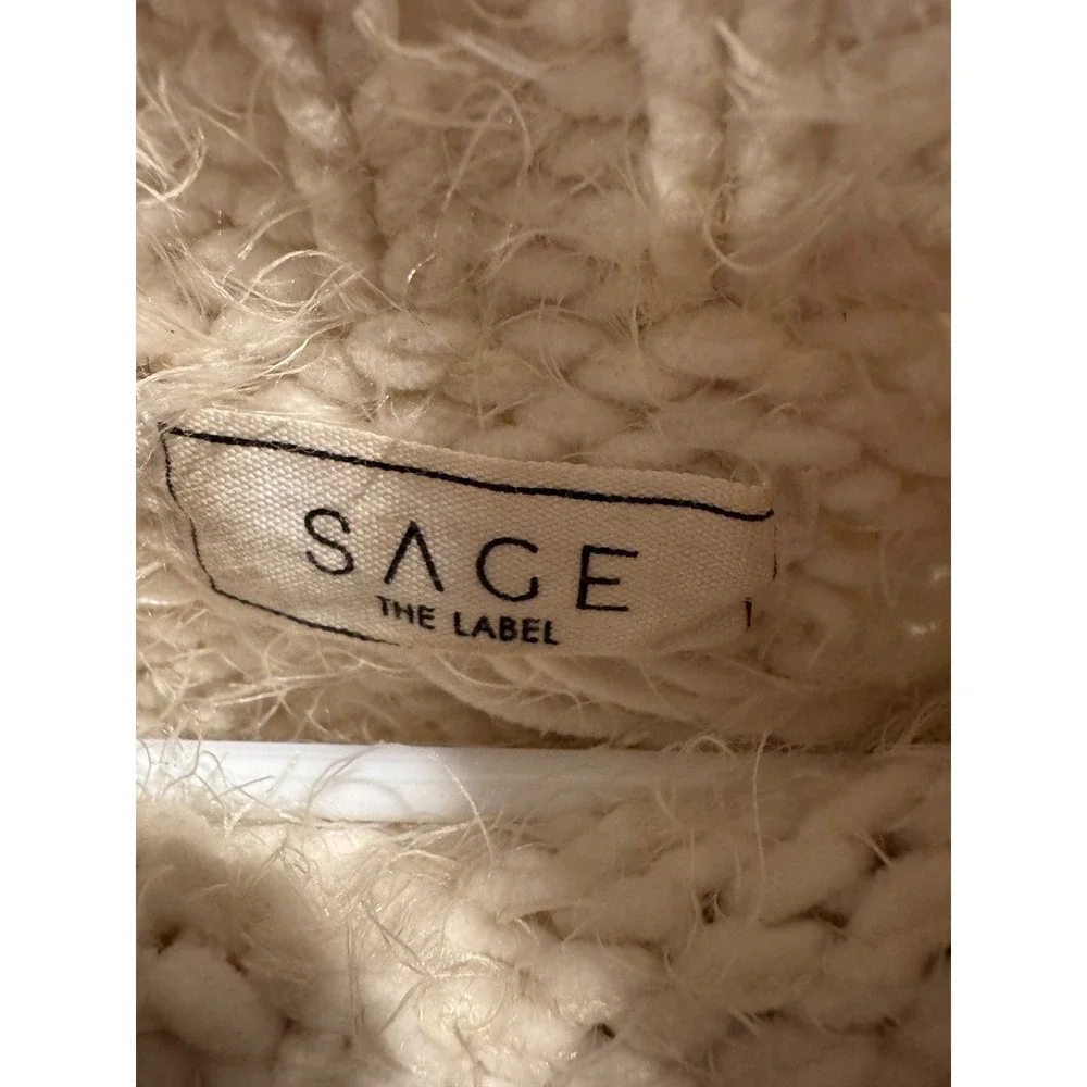 Sage The Label Cream Cable Knit Fuzzy Turtleneck Sweater Large